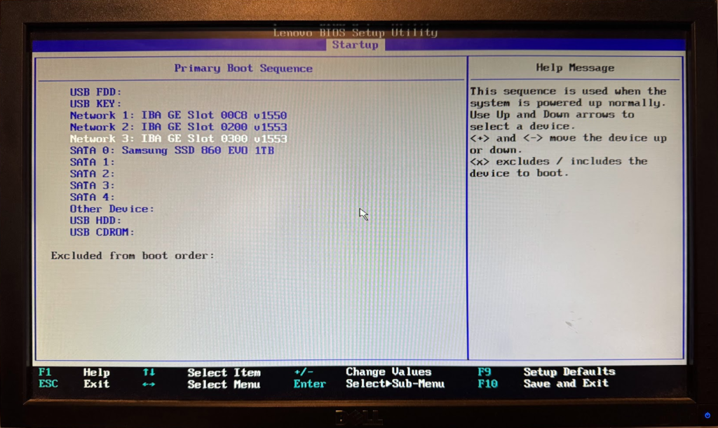 PXE Boot BIOS Boot Order